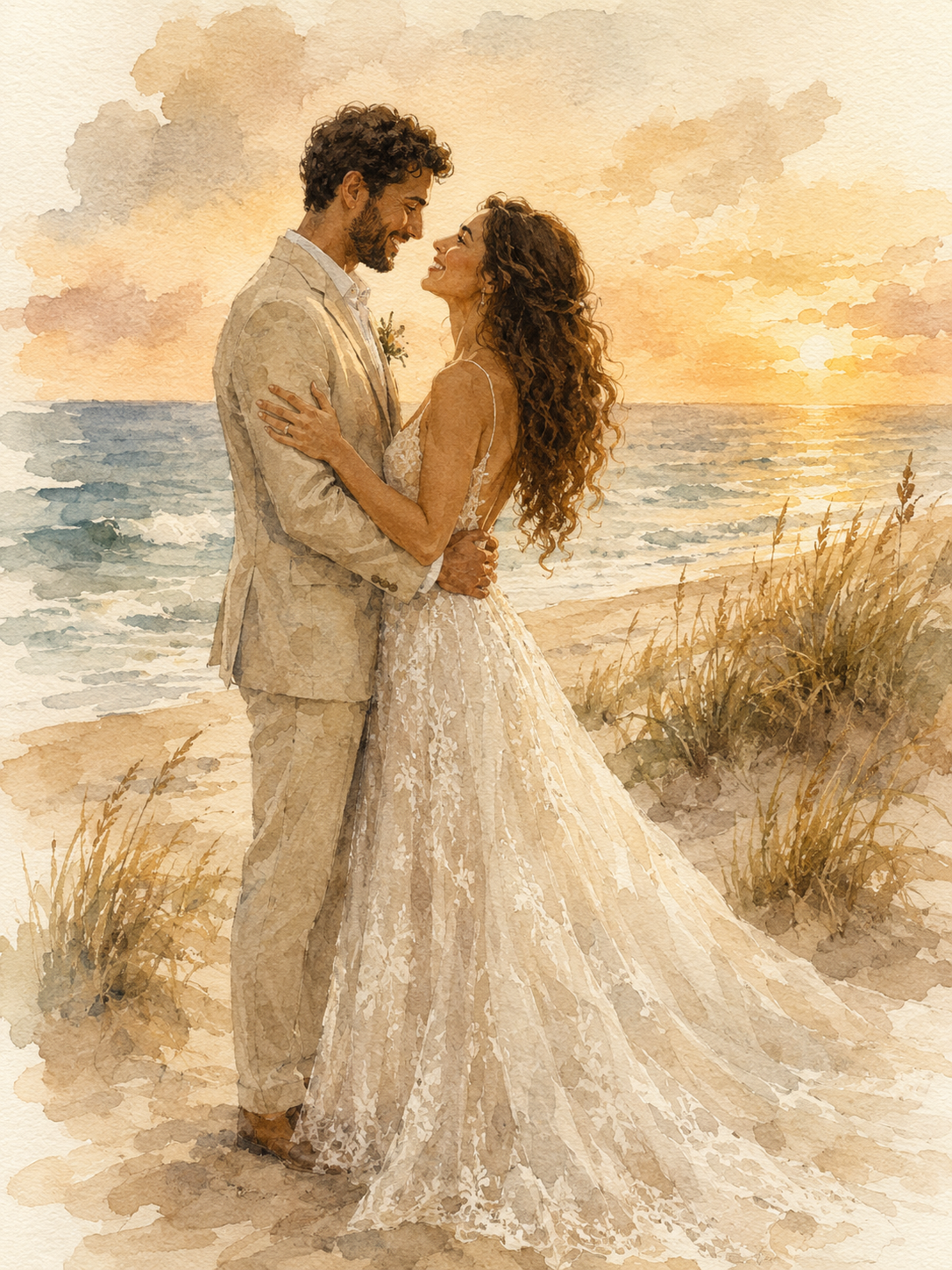 Retrato do casal em aquarela